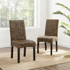 Side Chairs, Set of 2, Seagrass with Dark Brown Mahogany Frame