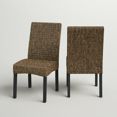 Side Chairs, Set of 2, Seagrass with Dark Brown Mahogany Frame