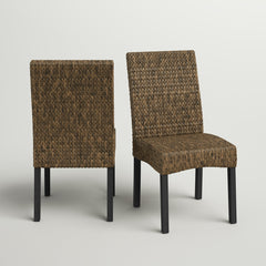 Side Chairs, Set of 2, Seagrass with Dark Brown Mahogany Frame