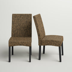 Side Chairs, Set of 2, Seagrass with Dark Brown Mahogany Frame