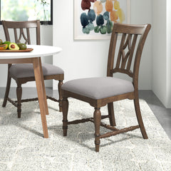 Side Chairs, Set of 2, Solid Acacia Wood, Vintage Brown