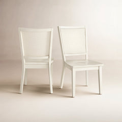 Side Chairs, Set of 2, Solid and Engineered Wood, White Washed