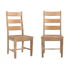 Side Chairs, Set of 2, Solid Mango Wood, Slat Back, Tan