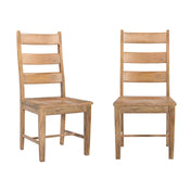 Side Chairs, Set of 2, Solid Mango Wood, Slat Back, Tan