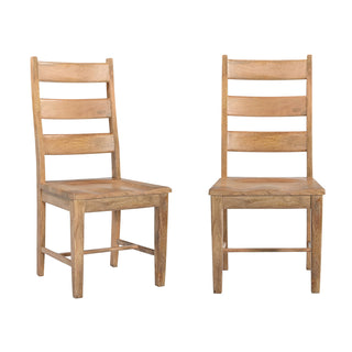 Side Chairs, Set of 2, Solid Mango Wood, Slat Back, Tan