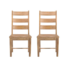 Side Chairs, Set of 2, Solid Mango Wood, Slat Back, Tan