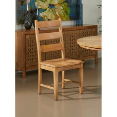 Side Chairs, Set of 2, Solid Mango Wood, Slat Back, Tan