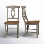 Side Chairs, Set of 2, Solid Rubberwood, Queen Anne Back, Gray/Brown