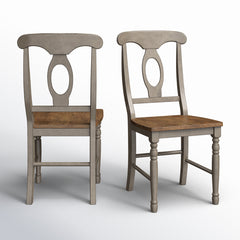 Side Chairs, Set of 2, Solid Rubberwood, Queen Anne Back, Gray/Brown