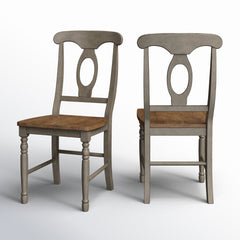 Side Chairs, Set of 2, Solid Rubberwood, Queen Anne Back, Gray/Brown