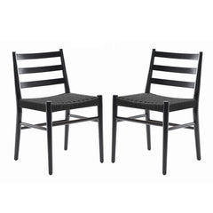 Side Chairs, Set of 2, Solid Wood and Paper, Black