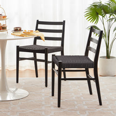 Side Chairs, Set of 2, Solid Wood and Paper, Black