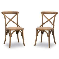 Side Chairs, Set of 2, Solid Wood, Gray Wash, Polyester Blend Seats