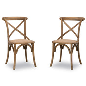 Side Chairs, Set of 2, Solid Wood, Gray Wash, Polyester Blend Seats