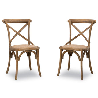 Side Chairs, Set of 2, Solid Wood, Gray Wash, Polyester Blend Seats