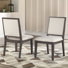 Side Chairs, Set of 2, Solid Wood, Polyester Upholstery, Washed Gray