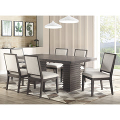 Side Chairs, Set of 2, Solid Wood, Polyester Upholstery, Washed Gray