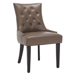 Side Chairs, Set of 2, Tufted Linen in Clay with Espresso Birch Frame