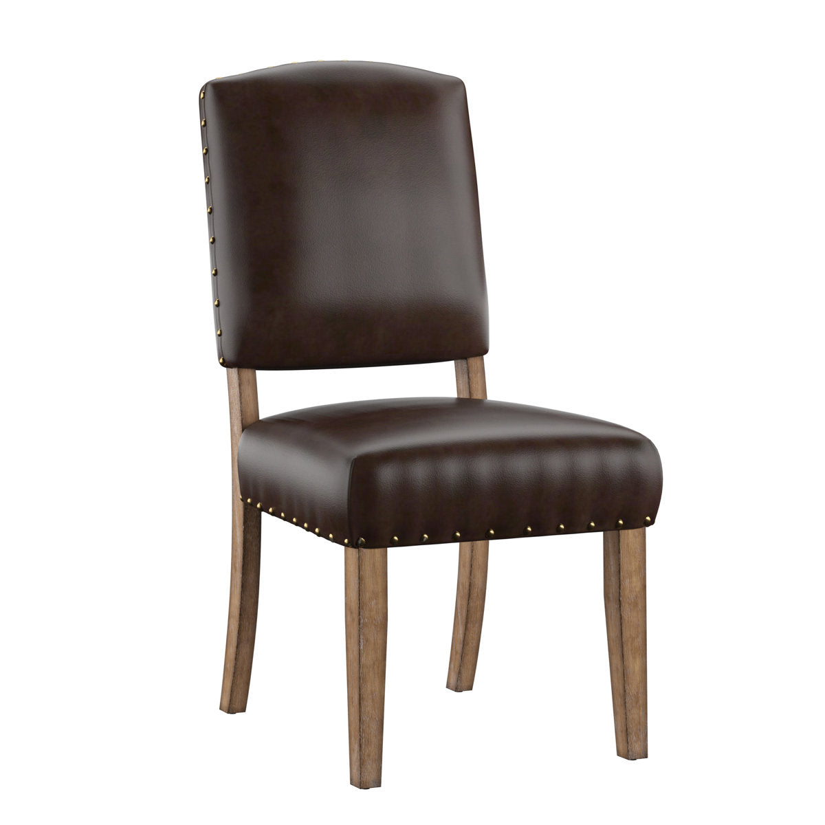 Side Chairs, Set of 2, Upholstered with Nailhead Trim in Light Distressed Natural