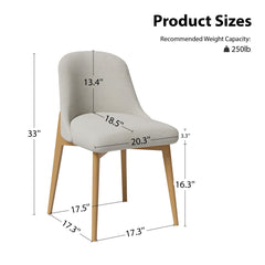 Side Chairs, Set of 2, White Fabric, Natural Wood Legs