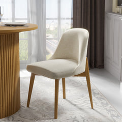 Side Chairs, Set of 2, White Fabric, Natural Wood Legs