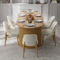 Side Chairs, Set of 2, White Fabric, Natural Wood Legs