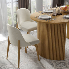 Side Chairs, Set of 2, White Fabric, Natural Wood Legs