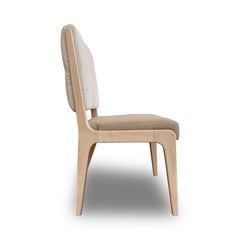 Side Chairs, Set of 2, White Sand Chenille, Tan Solid Wood Legs