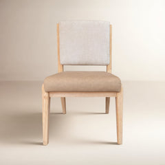 Side Chairs, Set of 2, White Sand Chenille, Tan Solid Wood Legs