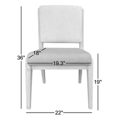 Side Chairs, Set of 2, White Sand Chenille, Tan Solid Wood Legs