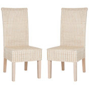 Side Chairs, Set of 2, Wicker Rattan Frame, Solid Wood Legs, White Washed