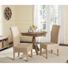 Side Chairs, Set of 2, Wicker Rattan Frame, Solid Wood Legs, White Washed