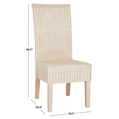 Side Chairs, Set of 2, Wicker Rattan Frame, Solid Wood Legs, White Washed