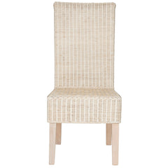 Side Chairs, Set of 2, Wicker Rattan Frame, Solid Wood Legs, White Washed