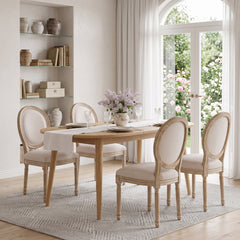 Side Chairs, Set of 4, Beige Linen with Washed Oak Legs