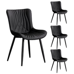 Side Chairs, Set of 4, Black Faux Leather with Black Iron Legs