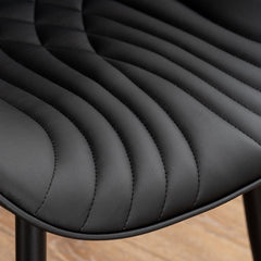Side Chairs, Set of 4, Black Faux Leather with Black Iron Legs