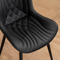 Side Chairs, Set of 4, Black Faux Leather with Black Iron Legs