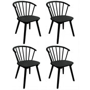 Side Chairs, Set of 4, Black Rubberwood with Windsor Back