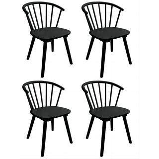 Side Chairs, Set of 4, Black Rubberwood with Windsor Back