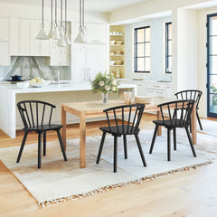 Side Chairs, Set of 4, Black Rubberwood with Windsor Back