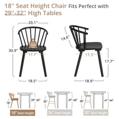 Side Chairs, Set of 4, Black Rubberwood with Windsor Back