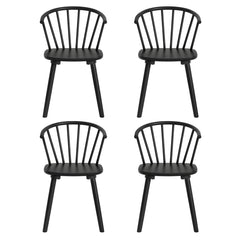 Side Chairs, Set of 4, Black Rubberwood with Windsor Back