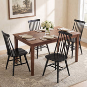 Side Chairs, Set of 4, Black Solid Wood with Windsor Back