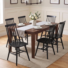 Side Chairs, Set of 4, Black Solid Wood with Windsor Back