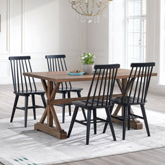 Side Chairs, Set of 4, Black Solid Wood with Windsor Back