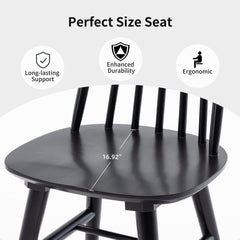 Side Chairs, Set of 4, Black Solid Wood with Windsor Back