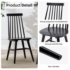 Side Chairs, Set of 4, Black Solid Wood with Windsor Back