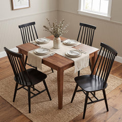 Side Chairs, Set of 4, Black Solid Wood with Windsor Back