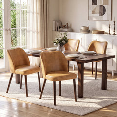 Side Chairs, Set of 4, Light Brown Upholstery with Solid Wood Frame